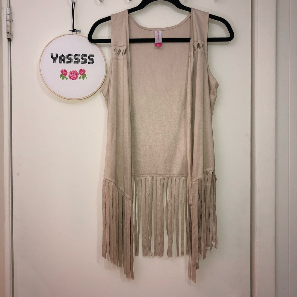 Sleeveless Open Front Cardigan- Fringe